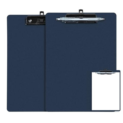 FRETONBA Blue Clipboard with Pen Holder, 2 Pack Plastic Clipboard with Low Profile Metal Clip, Hanging Clip Boards Holds 8.5x11 Inch Papers, Standard A4 Letter Size Clip Boards for Office & School - style: 2 Pack-Blue