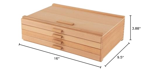 Cezanne Creative Mark Pastel Storage Box, 4-Drawer Wooden Art & Craft Supplies Organizer, Birch Wood, Brown - size: 4 Drawer