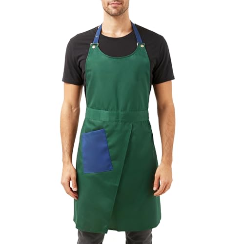 Kitchen Apron with Pockets for Adults,Waterproof Cooking Aprons for Women/Men,Baking/Grilling,Green/Orange/Wine Red - color: Green, size: V-neck