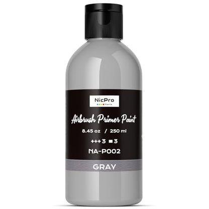 Nicpro Grey Surface Primer Airbrush Paint (8.4oz, 250 ml), Matte Finish, Ready To Spray Air Brush Water-Based Acrylic Primer for Beginners & Artists Priming Plastic Models, Miniatures, Figures, Craft - color: Grey, size: 8.45 Fl Oz (Pack of 1)