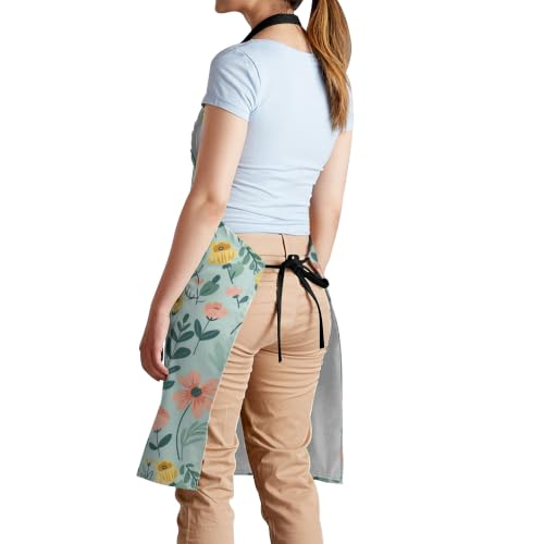 Cream Pastel Wildflower Art Waterproof Apron with Pockets | Garden Aprons for Men Women Adjustable Bib Apron for Cooking Kitchen Baking BBQ Painting Housework Oil Resistant - color: Pastel Garden Print