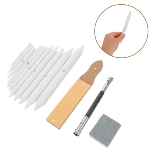 SEWACC Paper Blending Stumps and Tortillions Set with Sandpaper Pencil Sharpener Eraser 33pcs and Pencil Extension Tool Comfortable Design for Studio Work and Outdoor Sketching