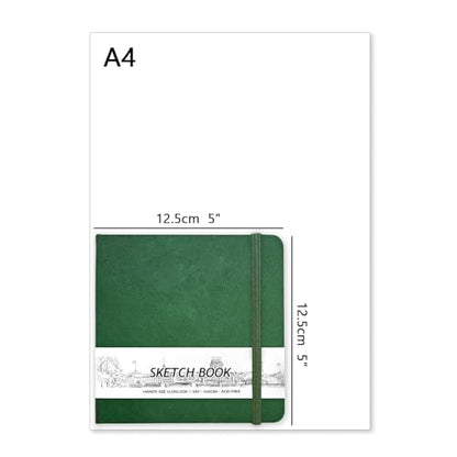 5" x 5" Hardcover Sketch Book,Small Mixed Media Sketch Pad,58 Sheets 150GSM Acid-Free Artist Drawing Paper,Travel Journal Blank Notebook for Adults Painting,Illustration,Art Supplies.Blackish Green - color: 150gsm PU-blackish green