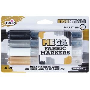 TULIP Mega Fabric Markers 4 Pack, Essentails for Light and Dark Fabrics, Bullet Tip - color: Essentials