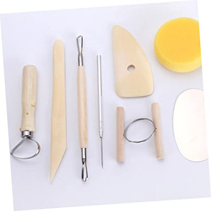 NUOBESTY 8pcs Wooden Pottery Tool Set for Sculpting Carving and Modeling Durable Clay Tools for Beginners and Experts for Pottery Air Drying Clay and Polymer