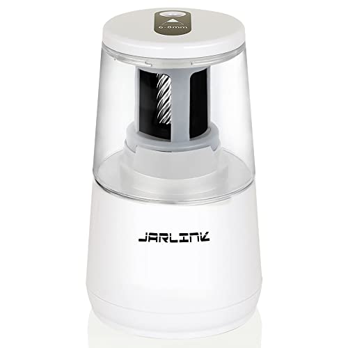 JARLINK Electric Pencil Sharpener, Heavy-Duty Helical Blade to Fast Sharpen, Auto Stop for No.2/Colored Pencils(6-8mm), AC Adapter/Battery Operated in School Classroom/Office/Home (White) - color: White