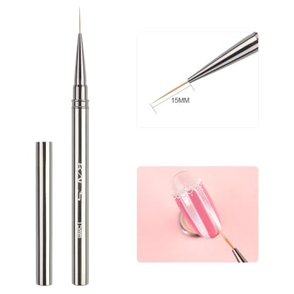 KADS Fine Liner Nail Brush Metal Handle Nail Painting Design Brush Drawing Pen 6mm 9mm 12mm 15mm 18mm (15mm) - color: 15mm (Single)