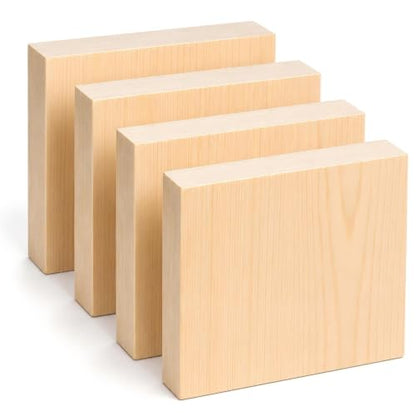 Unfinished Wood Blocks for Crafting, 4 Pack 6 x 6 x 1 Inch Solid Pine Wood Carving Blocks for DIY Carving, Whittling, Painting, Engraving, Art Classes and Photo Display - size: 6x6x1 Inch