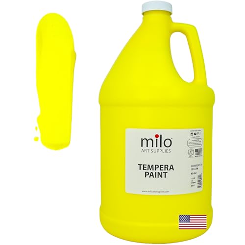milo Fluorescent Yellow Neon Tempera Paint | 128 oz Bottle, 1 Gallon | Glows UV in Black Light | Non-Toxic Made in USA | Bulk Art Paint for Party, Student, Classroom, Artist - color: Fluorescent Yellow
