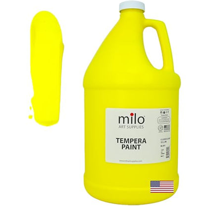 milo Fluorescent Yellow Neon Tempera Paint | 128 oz Bottle, 1 Gallon | Glows UV in Black Light | Non-Toxic Made in USA | Bulk Art Paint for Party, Student, Classroom, Artist - color: Fluorescent Yellow