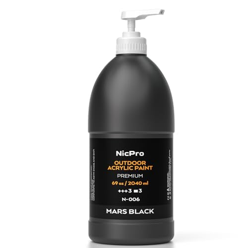 Nicpro Black Large Outdoor Acrylic Paint Set (69 oz, 2040 ml) Rich Art Painting Supplies Non Toxic Multi Surface Paint for Canvas, Wood, Leather, Fabric Stone Craft, Concrete, Wall, for Beginners, Artists & Adults with Pump - color: Black, size: 69 Fl Oz