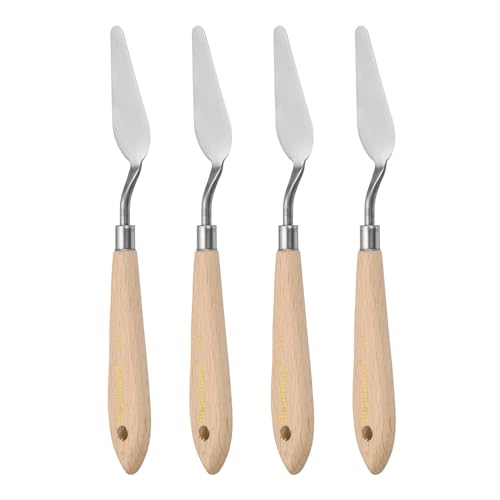 HARFINGTON 4pcs 10# Painting Palette Knife Pointy Stainless Steel Art Spatula Painting Pallet Knives Scrapers Tools with Plastic Handle for Acrylic Oil Canvas Mixing Spreading - size: 60mm x 22mm