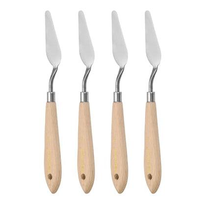 HARFINGTON 4pcs 10# Painting Palette Knife Pointy Stainless Steel Art Spatula Painting Pallet Knives Scrapers Tools with Plastic Handle for Acrylic Oil Canvas Mixing Spreading - size: 60mm x 22mm