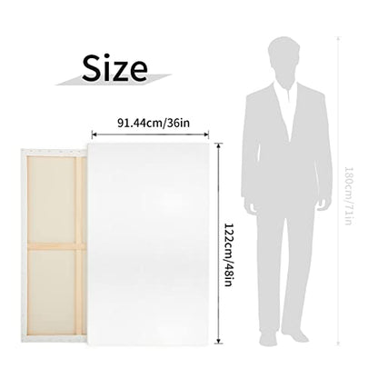 Large Canvases for Painting, 36x48 Inch 2-Pack Painting Canvas 100% Cotton Fivefold Gesso Triple Primed White Blank Artist Tempera Paint Canvases for Oil & Acrylic Paints Wet Art Media