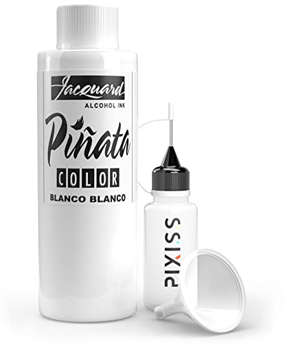 Pinata Blanco Alcohol Ink 4-Ounce, Pixiss 20ml Needle Tip Applicator Bottle and Funnel, Bundle for Yupo and Resin - color: Blanco