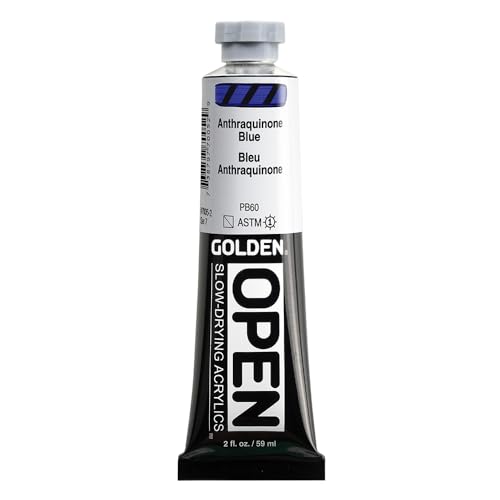OPEN Slow-Drying Acrylics by GOLDEN, Anthraquinone Blue, 2 fl oz. tube, Professional Acrylic Paint, Semi-Transparent - color: Anthraquinone Blue, size: 2 Fl Oz (Pack of 1)