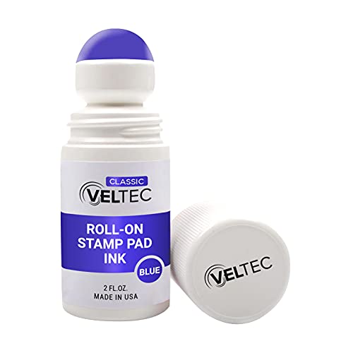 Veltec Classic Roll-on Stamp Pad Ink Refill, 2 oz Bottle, Apply to Ink Pad with Roller Ball (Blue) - color: Blue