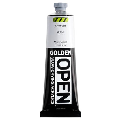 GOLDEN OPEN Slow-Drying Acrylics, Green Gold, 5 fl oz. tube, Professional Acrylic Paint, Semi-Transparent - color: Green Gold, size: 5 Fl Oz (Pack of 1)