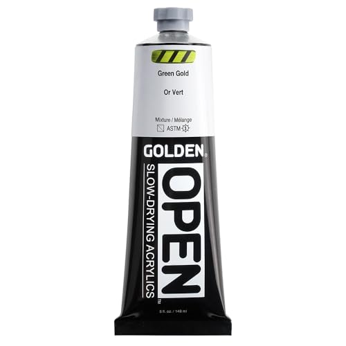 GOLDEN OPEN Slow-Drying Acrylics, Green Gold, 5 fl oz. tube, Professional Acrylic Paint, Semi-Transparent - color: Green Gold, size: 5 Fl Oz (Pack of 1)