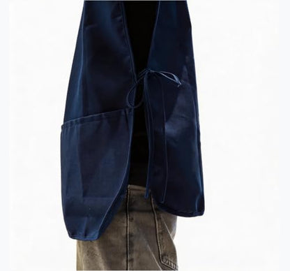 Large Smock Cobbler Apron for Men & Women, Adjustable Side Ties & 2 Pockets - color: Dark Blue