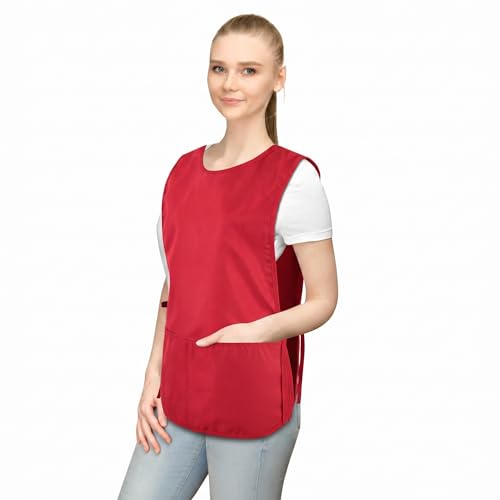 TFTAFAN Cobbler Apron Unisex Waterproof Apron with 2 Deep Pockets Art Smock for Painting Cleaning Artiest Apron work kitchen - color: Red