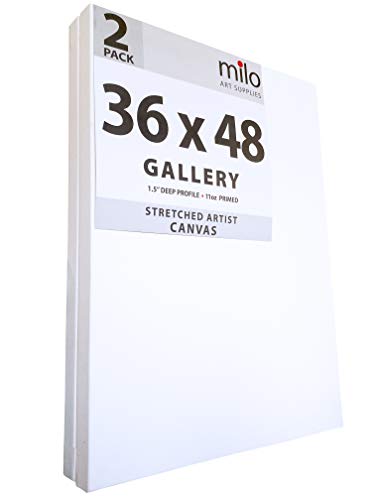 milo Stretched Artist Canvas | 36x48 inches | 2 Pack | 1.5” inch Thick Gallery Profile | 15 oz Primed Large Canvases for Painting, Ready to Paint Art Supplies for Acrylic, Oil - size: 36" x 48" Pack of 2