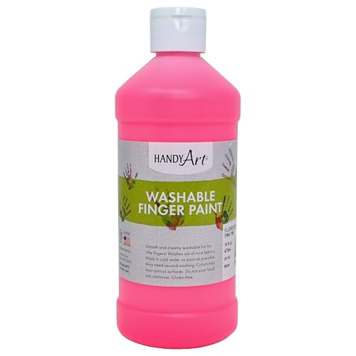 Handy Art Washable Finger Paint, Fluorescent Pink, 16 oz Bottle, Easy Clean Up, Sensory Paints for Fingers & Hand Prints, Ages 3 & Up, Safe for Kids & Toddlers, AP Certified Non-Toxic, Made in USA - color: Fluorescent Pink