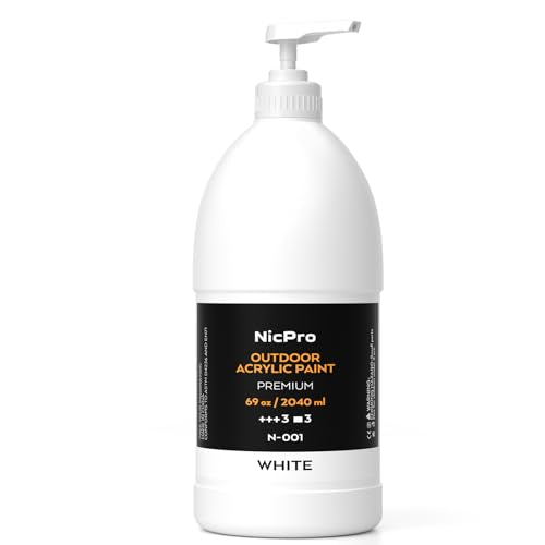 Nicpro White Large Outdoor Acrylic Paint Set (69 oz, 2040 ml) Rich Art Painting Supplies Non Toxic Multi Surface Paint for Canvas, Wood, Leather, Fabric Stone Craft, Concrete, Wall, for Beginners, Artists & Adults with Pump - color: White, size: 69 Fl Oz
