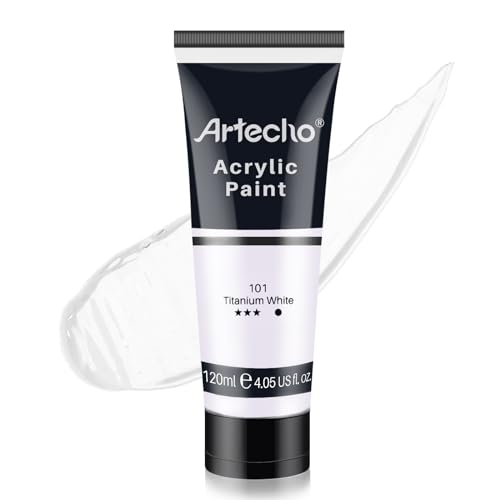 Artecho White Acrylic Paint, Titanium White Paint (120ml / 4.05oz) Tubes, Art Craft Paints for Canvas Painting, Rock, Stone, Wood, Fabric, Art Supplies - color: Titanium White, style: Art