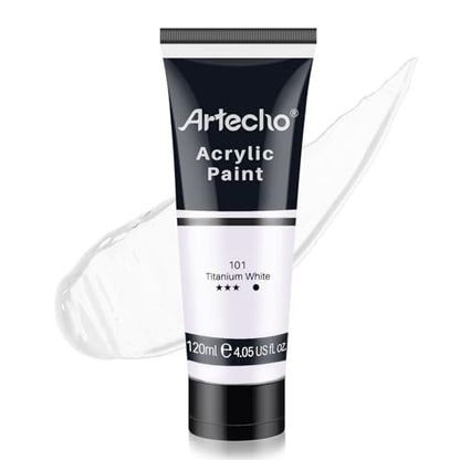 Artecho White Acrylic Paint, Titanium White Paint (120ml / 4.05oz) Tubes, Art Craft Paints for Canvas Painting, Rock, Stone, Wood, Fabric, Art Supplies - color: Titanium White, style: Art