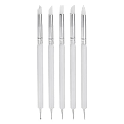HARFINGTON 5 Pcs Silicone Clay Sculpting Tool Double-Ended Rubber Tip Metal Ball Silicon Shaper Pens Modeling Stylus Dotting Tool for DIY Handicraft Sculpture Pottery Painting, White - color: White