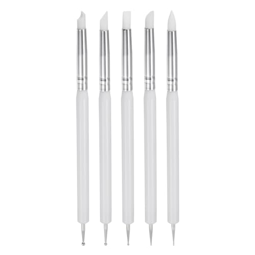 HARFINGTON 5 Pcs Silicone Clay Sculpting Tool Double-Ended Rubber Tip Metal Ball Silicon Shaper Pens Modeling Stylus Dotting Tool for DIY Handicraft Sculpture Pottery Painting, White - color: White