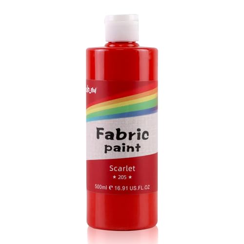 Colorful Permanent Fabric Paint for Furniture, 16.65 oz (500 ml) Fabric Paint for Clothes, Soft Rich Pigment Non-Toxic Textile Paint for Fabric DIY Crafts T-shirts Shoes Jeans DIY for Adult - color: Scarlet, size: 16.7 Fl Oz (Pack of 1)