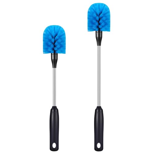 MOSOLAN Stainless Steel Bottle Brush with Replaceable Head, 2 Pack Long Handle Scrubbing Brush for Water Bottles, Glasswares, Mugs, Flasks, Tumblers, Vases, and Kitchen Sink, Blue, 13 in - 15 in - color: Blue, size: 13-15 Inch (Pack of 2)
