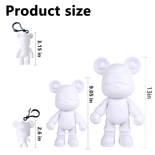 DIY (9+13 Inch, Blank Mold) Fluid Bear + Keychain Painting Set, Teddy Bear Figure for Creative Fluid Art and Home Decoration - size: 13 Inch