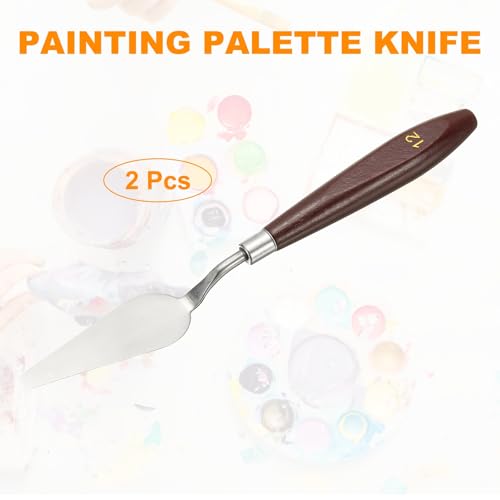 HARFINGTON 2pcs Palette Knife Painting Tool 2.83 x 0.91 Stainless Steel Art Spatula Pallet Knives Scrapers Tools with Beech Wood Handle for Acrylic Oil Canvas Mixing Spreading, Red/Silver - size: 2.83" x 0.91"