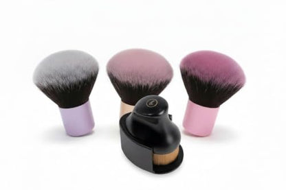 Luxury Kabuki Powder Brush Set, 4-Piece Bundle, Pink, Violet, Rose Gold and Black, Soft Synthetic Bristles