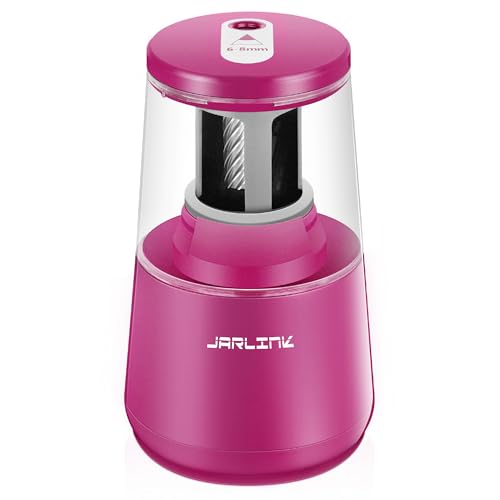 JARLINK Electric Pencil Sharpener, Heavy-Duty Helical Blade to Fast Sharpen, Auto Stop for No.2/Colored Pencils(6-8mm), AC Adapter/Battery Operated in School Classroom/Office/Home (Pink) - color: Pink