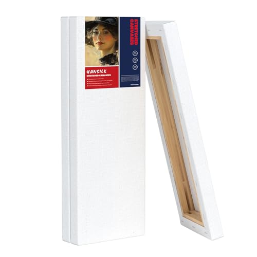 HANSILK Stretched Canvas 4 x12 Inch 3 Pack, 100% Cotton Primed Blank Canvas for Painting, 5/8 Inch Pine Wood Frame Art Canvas for Acrylic Oil Watercolor for Artists Beginners Students - color: White