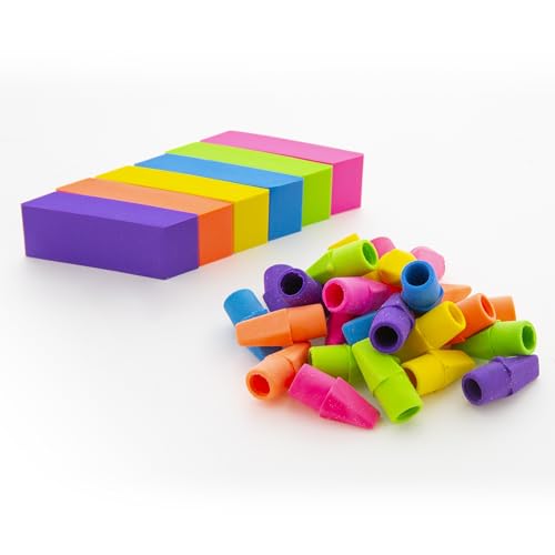 BAZIC Products Bevel Block Erasers, 6 Count, 2-Pack | neon beveled block erasers; soft latex-free; PVC-free rubber; Clean erase; smudge-resistant; school; home; art - color: 6-count, size: 2-Pack