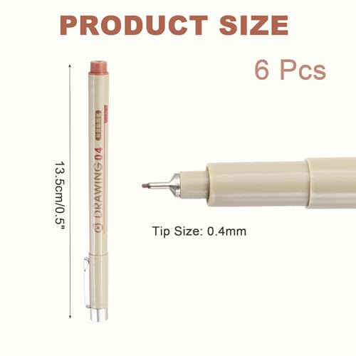 MECCANIXITY 04 Fineliner Ink Pens, 6Pcs 0.4mm Brown Micro Pens with Waterproof Archival Ink for Watercolor Sketching Cartoon Technical Drawing - style: 04#