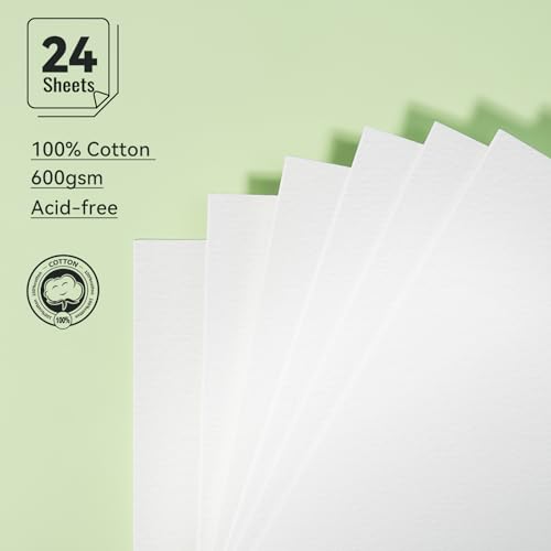 LIGHTWISH Watercolor Paper Bulk, 100% Cotton Cold Press 600gsm, 2 Pack, Total 24 Sheets A5 Hole-Punched Replaceable Paper for Artists, Adults,Students,5.8 * 8.2 Inches