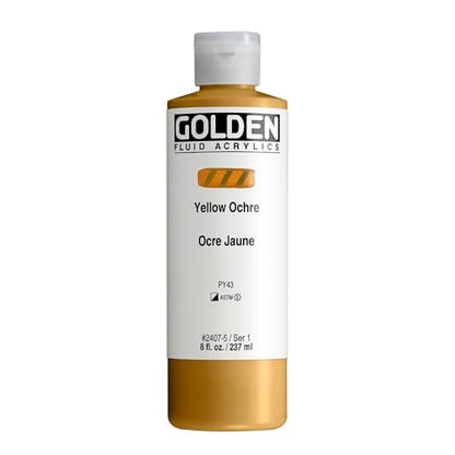 GOLDEN Fluid Acrylics, Yellow Ochre, 8 fl. oz. Bottle, Professional Acrylic Paint, Semi-Opaque