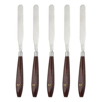 HARFINGTON 5pcs Palette Knife Painting Tool 4.33 x 0.67 Stainless Steel Art Spatula Pallet Knives Scrapers Tools with Beech Wood Handle for Acrylic Oil Canvas Mixing Spreading, Red/Silver