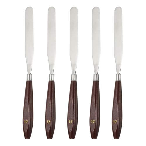 HARFINGTON 5pcs Palette Knife Painting Tool 4.33 x 0.67 Stainless Steel Art Spatula Pallet Knives Scrapers Tools with Beech Wood Handle for Acrylic Oil Canvas Mixing Spreading, Red/Silver