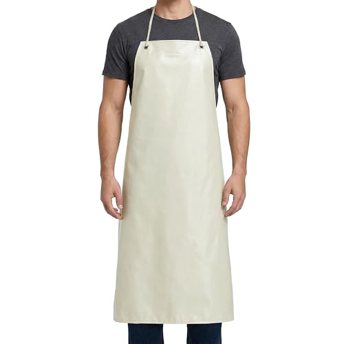 Xpose Safety Heavy Duty Vinyl Waterproof Aprons, White - For Home, Industrial and Commercial Use - Chemical Resistant - color: White, style: 1 Pack