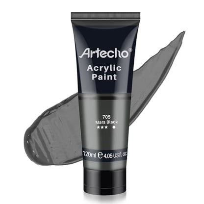 Artecho Mars Black Acrylic Paint (120ml / 4.05oz) Tubes, Art Craft Paints for Canvas Painting, Rock, Stone, Wood, Fabric, Art Supplies - color: Mars Black, style: Regular