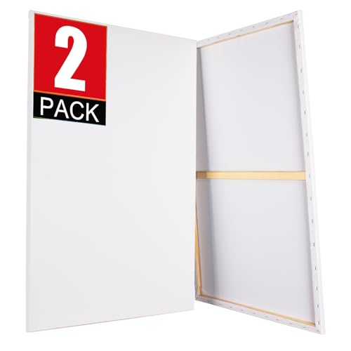 Stretched Canvases for Painting 2 Pack 24x36 Canvas Large Canvas for Painting, White Painting Canvases for Acrylic, Oil, Tempera, Watercolor or Other Paints (2Pack) - size: 24x36