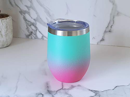 CHILLOUT LIFE 12 oz Stainless Steel Wine Tumbler with Lid - Double Wall Vacuum Insulated Wine Cup Glass Keeping Cold & Hot for Coffee, Champagne, Cocktails, Ice Cream - Powder Coated Aqua Blue/Pink - color: Frozen Slushy, style: 1 Pack