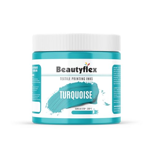 BEAUTYFLEX® Screen Printing Ink TURQUOISE Plastisol Ink for screen printing - Fast Curing Painting for Cotton, Polyester, Other Fabrics, Fabric Paint for screen printing (16 fl oz, Pint) - color: Turquoise, size: 16 Fl Oz (Pack of 1)